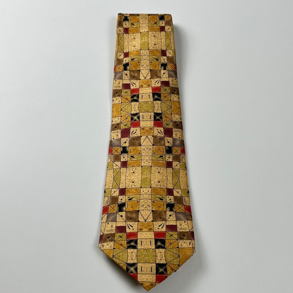 Vintage 1998 Wassily Kandinsky Gold Abstract Geometric Silk Tie Korea